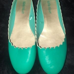 Olivia Miller  scalloped flats Tiffany blue/green